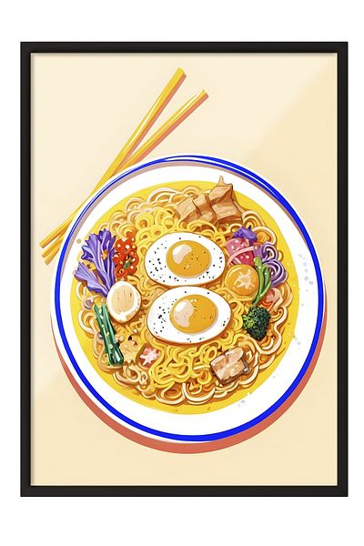 Postifull Pictură cu cadru negru, Ramen-cha, Pictură de perete pentru bucătărie din seria Comfort, NR:109145