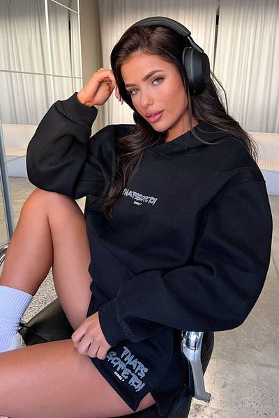 DUBU BUTİK Thatsofetch Series 7 Sweatshirt - Black Printed Oversize Hoodie