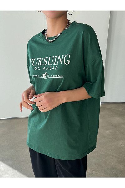 CLAYES Γυναικείο Μπλουζάκι Πράσινο Oversize Pursuing - Oversize Printed