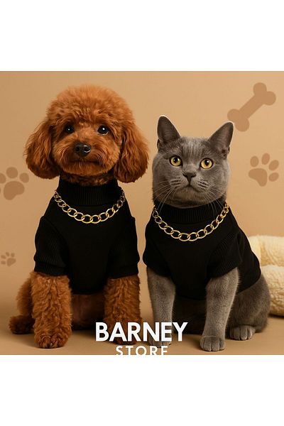 Barneystore Cat Dog Fleece Inside Black Necklace Sweat