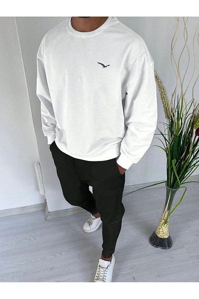 CLAYES Σετ φόρμας Bird Silhouette - Λευκό Μαύρο εμπριμέ Winter Crew Neck