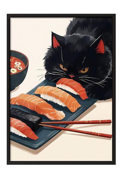 Postifull Pictură cu cadru negru, Sushi Warrior, Pictură de perete pentru bucătărie din seria Comfort, NR: 109162