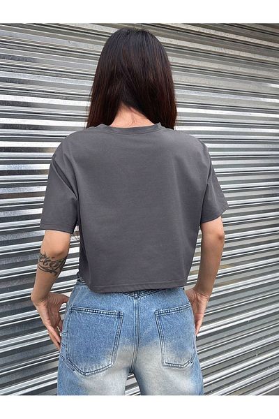 CLAYES Modern Universal Crop - Smoked Printed Oversize Crew Neck