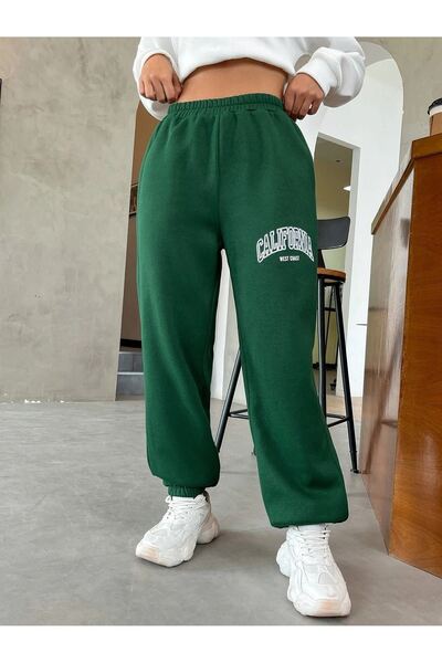 CLAYES Καλιφόρνια West Coast Sweatpants Jogger - Πράσινο εμπριμέ λαστιχένιο πόδι ψηλόμεσο