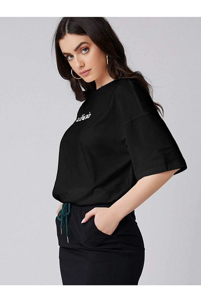 VBSVİBES Tricou negru oversize cu imprimeu California pentru femei