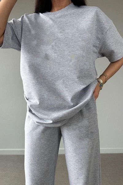CLAYES Basic T-shirt Sweatpants Γκρι Flat Top Top Sweatpants Oversize Crew Neck