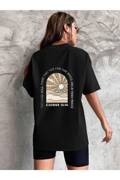 DUBU BUTİK Exodus Single Jersey T-Shirt - Black Printed Oversize Crew Neck Short Sleeve T-Shirt