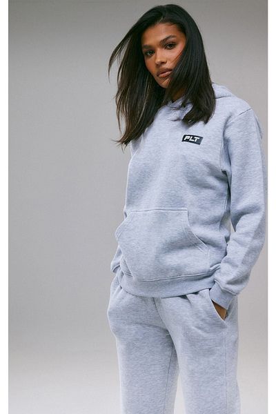 CLAYES Plt Logo Tracksuit Set Sweatshirt Jogger - Gray Printed Oversize Hooded Elastic Leg