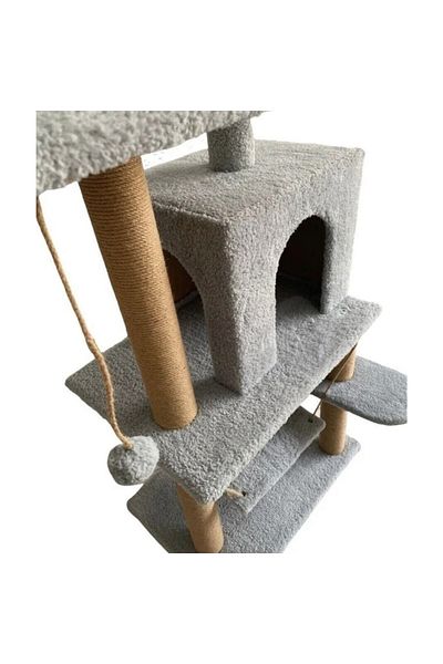 Reyo Gray Pet Yoluń Luxury Cat Scratching Playhouse with Swing
