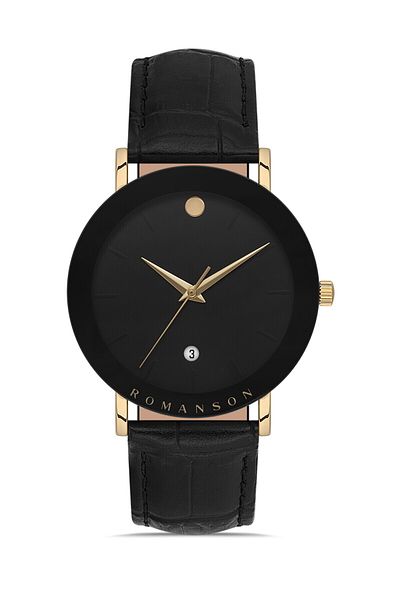 Romanson Tl9963Mm1Ga31G Gold Color Classic Men's Watch with Leather Cord Calendar
