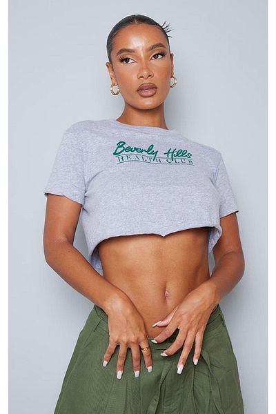 CLAYES Beverly Hills εμπριμέ γκρι oversize Crop Top