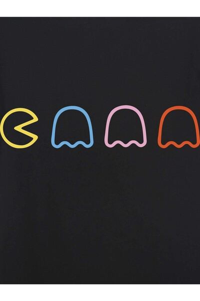 VBSVİBES Unisex Black Oversize Pac Man Printed Knitted T-shirt
