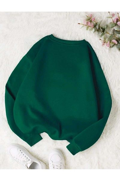 CLAYES Unprinted Solid Sweatshirt - Nefti Green Thick Winter Raster Μακρυμάνικο Oversize Crew Neck