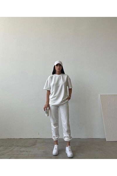CLAYES Movement T-shirt Sweatpants Jogger- Μπλε εμπριμέ στο κάτω μέρος Sweat Suit Oversize Crew Neck