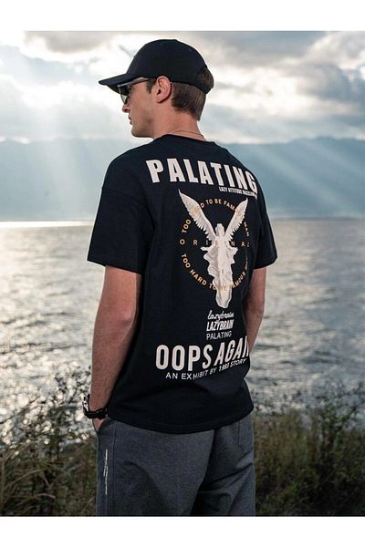 VBSVİBES Men's Black Oversize Palating Printed T-shirt