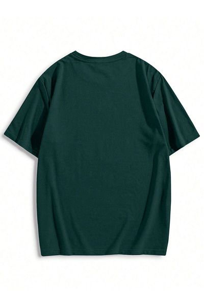 DUBU BUTİK Men's Hand Print Oversize Nefti Green Printed T-shirt - Crew Neck Short Sleeve Comfortable Fit T-Shirt