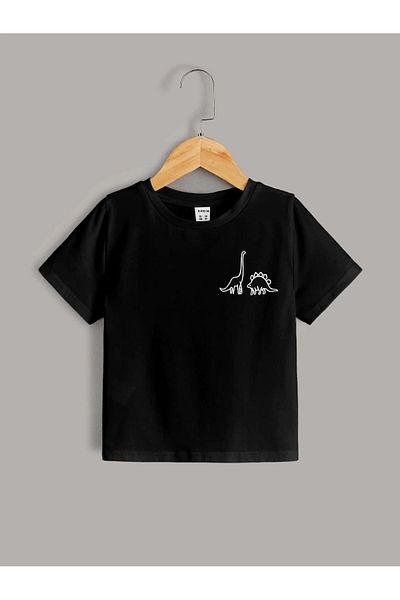 CLAYES Παιδικό T-Shirt Dinosaurs Cotton - Μαύρο εμπριμέ για κορίτσια, καλοκαιρινό μπλουζάκι με λαιμόκοψη