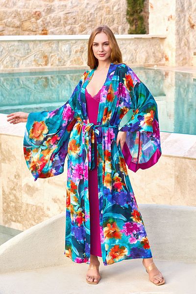Cossy By Aqua 25686 Women's Patterned Long Dressing Gown
