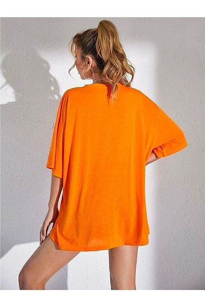 CLAYES Πορτοκαλί εμπριμέ μπλουζάκι Oversize Heart - Crew Neck, κοντομάνικο