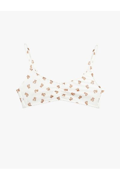 Koton New Season Unwired Unpadded Teddy Bear Printed Tulle Bralet Bra
