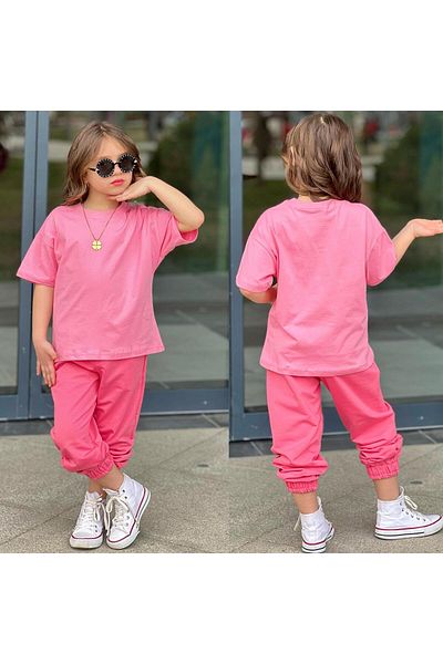 JOYBOY KİDS T-Shirt Sweatpants Top 2-Pack Unprinted Girl's Set