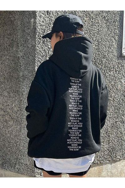 CLAYES Ζακέτα με κουκούλα με στάμπα μαύρη υπερμεγέθη