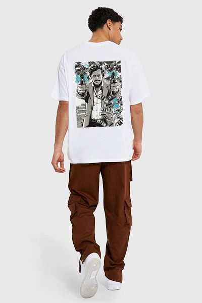 VBSVİBES Gang Series Men's White Oversize Pablo El Patron Printed T-shirt