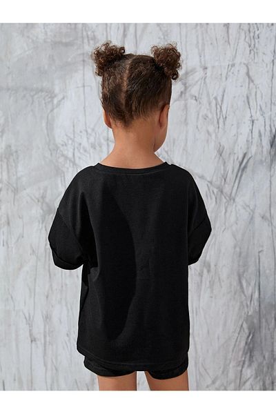 CLAYES Los Angeles Printed Children's Set - Black Cotton, Crew Neck Summer T-shirt and Shorts