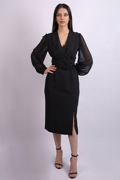 SpringStore Rochie de seara din crepon din sifon cu maneci negre