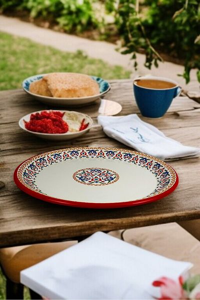 İnci Emaye No 40 Enamel Tray Tableware, Food Presentation Tray, Floor Table Zinc ~38 cm