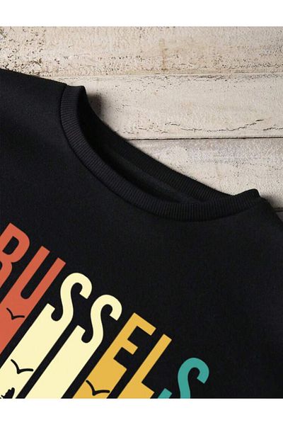 VBSVİBES Hanorac negru oversize BRUSSELS imprimat pentru femei