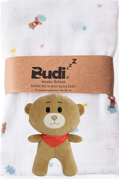 BUDİZZZ Budizzz Baby Sleeping Companion Teddy Bear & Muslin Blanket |   Newborn Gift Set
