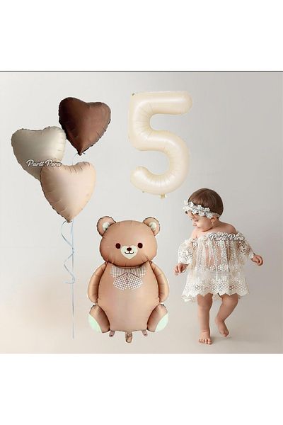 parti pera Balon din folie de urs retro cu papion Balon din folie de inimă retro Cremă Balon din folie cu cifre Set de baloane pentru ziua de naștere