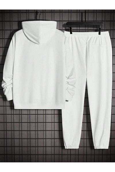 VBSVİBES New York U.S.A Tracksuit Set Sweatshirt Jogger - White Printed Oversize Drawstring Hoodie