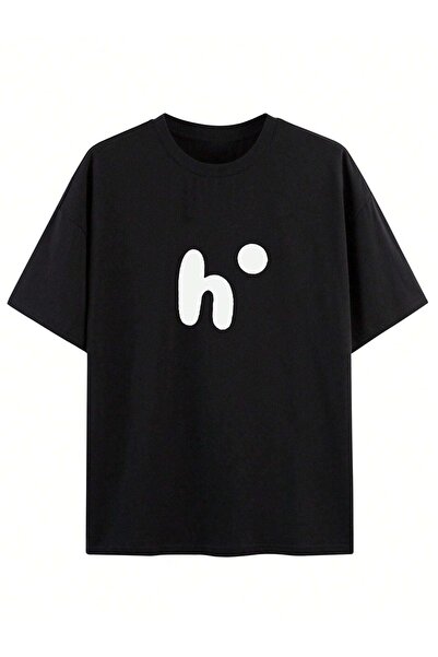 VBSVİBES Unisex Μαύρο Oversize h. Πλεκτό μπλουζάκι με στάμπα