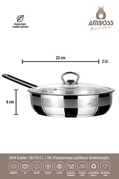 Amboss Saphire Cam Kapaklı Paslanmaz Çelik 4 Parça Tava Seti