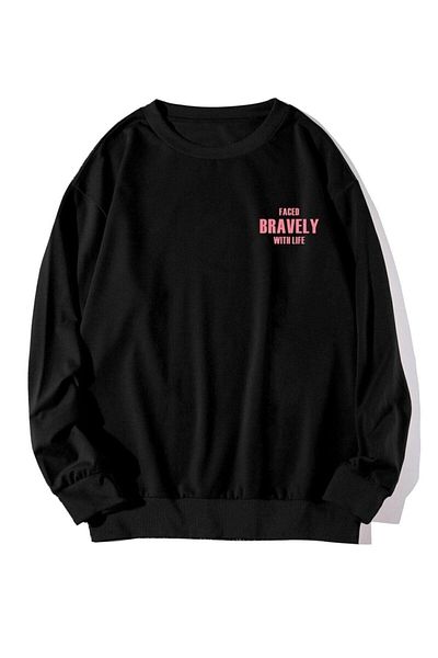VBSVİBES Hanorac negru supradimensionat unisex cu imprimeu Bravely