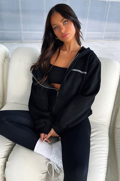 CLAYES Μαύρη ζακέτα Thatsofetch Oversize - 100% βαμβάκι, κουκούλα, φλις φερμουάρ Winter