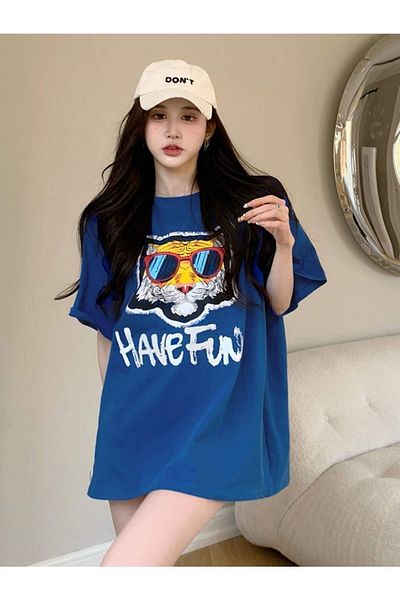 CLAYES Μπλουζάκι Navy Blue Oversize με γυαλιά - Crew Neck, κοντό μανίκι