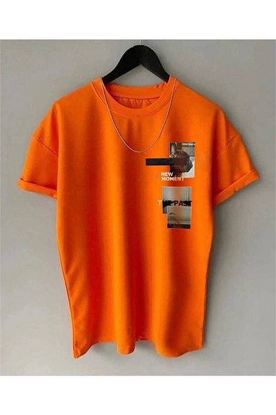 CLAYES Πορτοκαλί εμπριμέ Oversize Moment T-Shirt - Crew Neck, κοντομάνικο