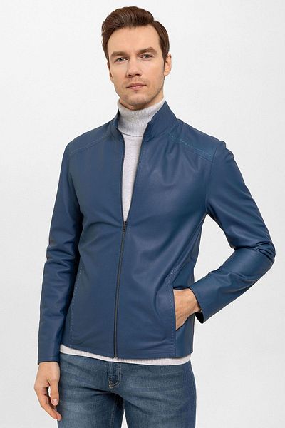 Deriderim Zavier Blue Black Men's Double-Sided Genuine Leather Coat