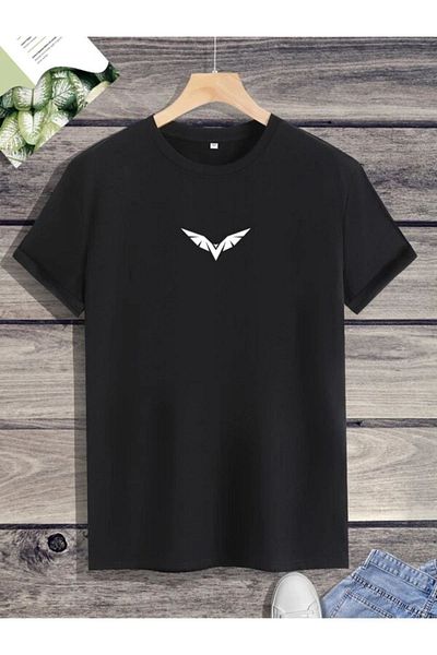 CLAYES Μπλουζάκι Wings - Μαύρο εμπριμέ κοντό μανίκι με λαιμόκοψη
