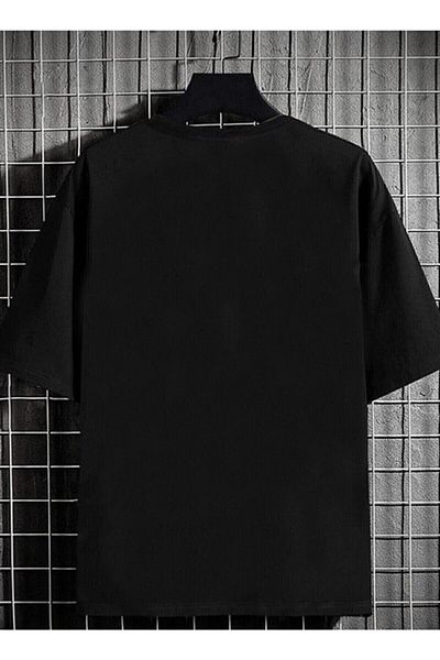 VBSVİBES Men's Black Oversize Chicago Printed Knitted T-shirt