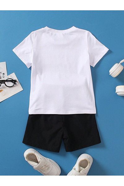 CLAYES White T-shirt and Black Shorts - Girl's Boy's Summer Crew Neck Set