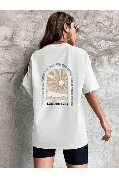 CLAYES Tricou Exodus Single Jersey - Tricou cu mânecă scurtă oversize cu decolteu rotund cu imprimeu alb