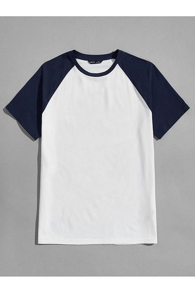 DUBU BUTİK Μπλουζάκι Oversize Navy Blue White Unprinted - Raglan Sleeve Unisex Comfortable Fit