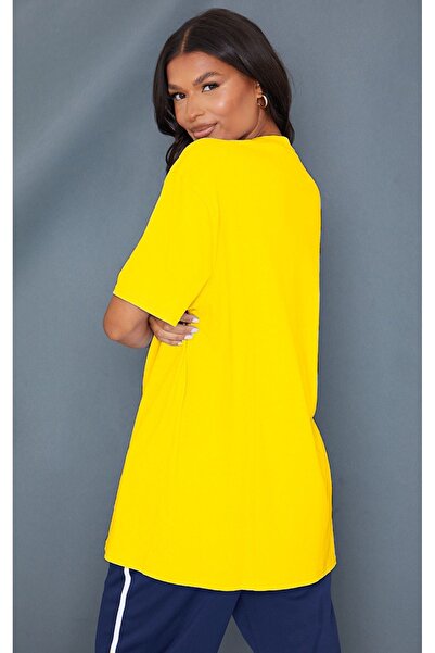 DUBU BUTİK Plain Single Jersey T-Shirt - Yellow Oversize Crew Neck Short Sleeve T-Shirt