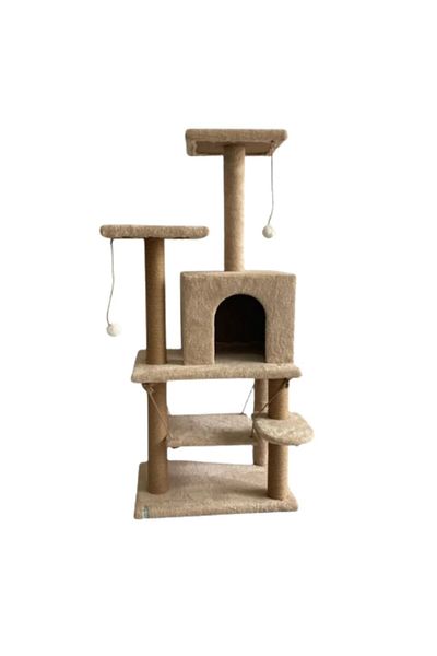 Reyo Luxury Pet Ball - Beige Cat Playhouse with Scratching Swing Nest
