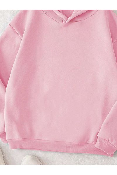 DUBU BUTİK Growth Keep Calm Sweatshirt - Pink Printed Oversize Thick Winter Hoodie