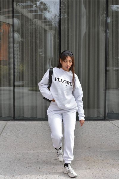 CLAYES Σετ φόρμας Ellore Australia Φούτερ Jogger - Λευκή στάμπα Oversize Crew Neck